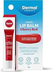[Dermal Therapy] Tinted Lip Balm, Hydrating Lip Care for Dry, Chapped Lips, Long-Lasting, Non-Sticky Gloss | Clinically Tested & Dermatologist Recommended | 8g (Cherry Red, 8g)
