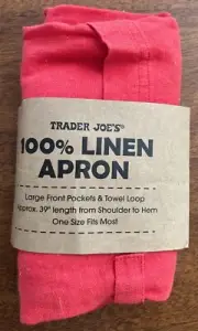 New Trader Joe's 100% Linen Red Apron Over the Head Cross Back layering Pockets