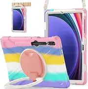 [BATYUE] Case for Samsung Galaxy Tab S10+ Plus /S9 FE+ Plus /S9+ Plus /S8+ Plus /S7+ Plus /S7 FE 5G 12.4 inch, Shockproof Protective Tablet Case with Shoulder Strap, Kickstand, Rainbow