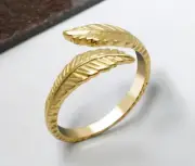Solid 10K Gold or Sterling Silver Textured Feather Adjustable Toe Ring, feather