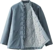 [NTWSHS] Chinese Clothing Winter Warm Tang Suit, Man Kung Fu Clothing Tops Tangzhuang Martial Art Jacket Coats Long Sleeve Cotton Tai Chi Clothes for Seniors(Gray,5X-Large)