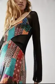 Free People Dress Maxi Women Boho Parker Patchwork Black Multicolor Size XS NWT