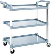 3 Tier Utility Service Cart Restaurant Rolling Cart Kitchen Push Cart Food Serving Trolley Cart with Wheels, Large Shelf Storage Trolley Heavy Duty Catering Cart for Bar Salon Warehouse Office
