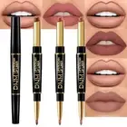 evpct 3Pcs Chestnut Nude Brown Matte Lip Liner and Lipstick Combo Set Kit for