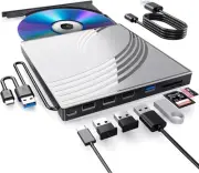 External CD/DVD Drive for Laptop, Ultra Slim CD Burner USB 3.0 Hub with 4 USB...