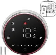 Smart Thermostat LED Display Programmable Recessed Round Digital Thermostat for Water Heating System Home Use (Black)