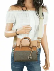 MICHAEL KORS TRAVEL XS MINI DUFFLE SHOULDER CROSSBODY BAG MK BROWN $348