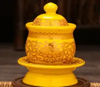在飛比找樂天市場購物網優惠-蓮花圣水杯金黃色供杯觀音杯佛教佛堂擺件凈水杯供佛杯無字黃色杯