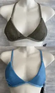RVCA Salt Wash Tri Triangle Bikini Top, S L - Horizon Blue or Army Green