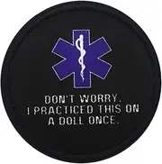 [Veworn] Don't Worry I Practiced This On A Doll Once Printed Patch 3 Inches Hook & Loop Funny Stickers Applique for Hats Shirts Jackets Backpacks Vests Jeans (Don't Worry I Practiced)