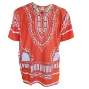 Coral Red Traditional African Print Dashiki Shirt