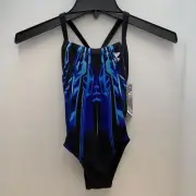 TYR Womens DBR7Y Blue Sleek Diamond Fit Titanium Key Hole Back Swimsuit Size 22