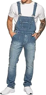 989Zé ENZO Mens Denim Blue Dungarees Work Fashion Dungaree Casual Overalls Jeans 30-50 Waist Sizes