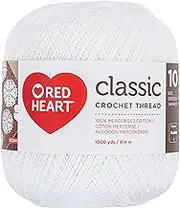 Red Heart Crochet Thread Yarn, 1000 Yards, White