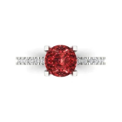1.71Ct Round Cut VVS1 Natural Garnet Gold Solitaire with Accents Engagement Ring