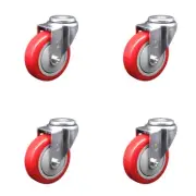4 Inch Red Polyurethane Wheel Swivel Bolt Hole Caster Set Service Caster