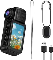 B-Qtech 180° Action Camera, Wearable Sports Camera with 1.47 inches IPS HD Display Screen, 2.7K Wide-Angle Video, Small Body Cam for Cycling, Diving, Travel, and Outdoor Adventures