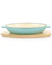 Martha Stewart 2pc Enameled Cast Iron Oval Casserole Birch Wood Trivet Set