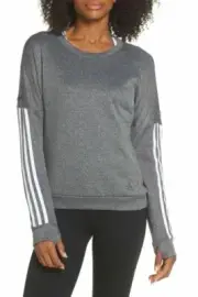 Adidas Women's Climalite Crew Gray White 3 Stripe Sweatshirt Long Sleeve NWT,