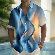 Men's Gradient Waves Color-blocking Shirt Summer Shirt Button Up Shirt Short Sleeve Fashion Casual Outdoor Vacation Dailywear Summer Spring Turndown 3D Print C
