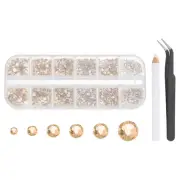 6 Sizes Glass Flatback Rhinestones with Tweezers Picking Pen, Light Yellow