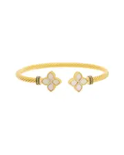 Juvell 18K Plated Mother-of-Pearl CZ Twisted Cable Bangle