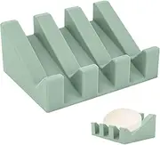 Grifito Silicone Soap Dish, Self Draining Slant Surface Silicone Shower Soap Dish with Drianage, Soap Holder for Travel Soap Container for Shower Kitchen Bathroom Hotel (Light Green)