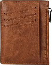 [MultiValue] Slim Wallet, PU Leather Wallet Card Holder Flat Card Wallet Men with Zip Pocket