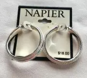 New on Card Napier Textured silver hoop earrings #5-6