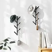 2 Pack Coat Rack Wall Mount, Matte Black Hat Rack for Wall, Metal Vertical Hat Rack for Wall, Coat Tree for Clothes, Scarves, Bags, Caps, Metal Vertical Hooks for Living Room, Bedroom, Entryway