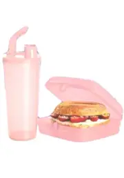 TUPPERWARE PINK BLUSH SET TUMBLER 16 oz SANDWICH KEEPER FLIP TOP HINGED BOX NEW