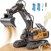 maysida Remote Controlled Excavator Toy with Light & Sound for Boys 3-12 Years, 2.4 GHz Rechargeable RC Excavator with Metal Shovel & 680° Rotation for Children, Boys Gift for Birthday/Christmas