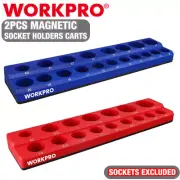 WORKPRO 2PC 1/2" Magnetic SAE Metric Socket Organizer Set Socket Holder Cart Set