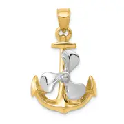 14k Two-tone Gold 3-D Anchor w/Moveable Propeller Pendant