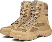 [CLSQLXYJZC] Men's High-top Desert Tactical Boots, Comfort Breathable Durable Rubber Sole Military Work and Hiking Shoes, for Outdoor Comfort Lace Up Zipper Men's Shoes