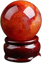 LoKori Natural Red Agate Crystal Stone with Wooden Stand,Natural Sculpture Figurine Crystal Ball,Feng Shui Crystal Gemstone Sphere for Home Office Decoration,40mm