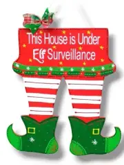 ELF Surveillance SHOE Boot CHRISTMAS SIGN Wall Door Hanger Plaque Wreath Accent