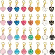 [HOBBIESAY] 16 Styles 64Pcs Smile Face Charms 26mm Clip on Charm Pendants Colorful Smiling Face Charms with Lobster Clasps Heart Smile Charms for DIY Bracelets Earring Necklace Jewelry Making, Alloy, No