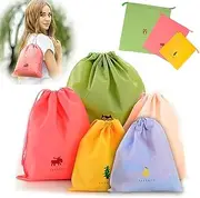 Wzenclave 5Pcs PE Plastic Folding Sport Bag Nylon Folding Sport Home Travel Storage Waterproof Drawstring Bag Clothing Storage Bag Travel Drawstring Bag for Sports Gym Travel Swimming Beach