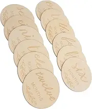 TEHAUX 12pcs Month Commemorative Wooden Card Disc Cards Monthly Milestone Wood Monthly Milestone Shower Boys Milestone Marker for Wooden Milestone Sign