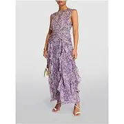 Wedding Guest Dresses A-Line Crew Neck Sleeveless Maxi Length Chiffon Floral Print Bridal Gowns With Ruffles