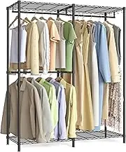 SONGMICS Clothes Rack, Wardrobe Closet, Metal Clothing Racks, Heavy-Duty Garment Rack with Adjustable Wire Shelves, Hanging Rods, Hooks, Dividable, Ink Black ULGR423B01