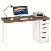 120cm Computer Desk With 5 Drawers Rustic Brown Study Writing Home Office Desk