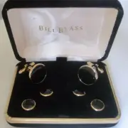 Bill Blass Cufflinks & Studs, Round, Gold-Tone with Onyx Centers, New Old Stock