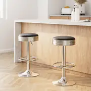 2 x PU Leather Swivel Backless Barstools - Black and Chrome