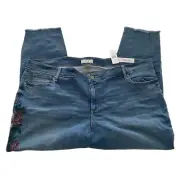 Loft Women's Jeans Medium Wash Skinny Ankle Frayed Boho Plus Size 26W