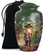 Motorcycle Racing Large Urns for Adult Human Ashes for Male & Female - Funeral Cremation Urn for Mom, Dad, Men & Women - 10 Inch Memorial Tribute for Man