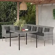 2 Piece Garden Dining Set with Cushions Grey Poly Rattan Patio Bar Sets