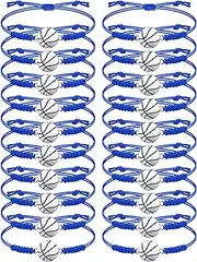 Jadive 20 Pieces Basketball Bracelets Adjustable Basketball Charm Bracelet Basketball Cord Braided Rope Bracelet with Charm Gifts for Girl Teens Most Sport Team Players