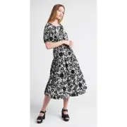 Parker & Rowe Bloom Wildly Tiered Midi Dress Womens Plus Size 3X Black White New